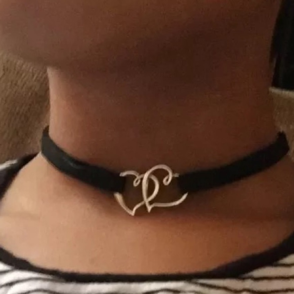 💕Double Silver Black Heart Love Choker Necklace💕